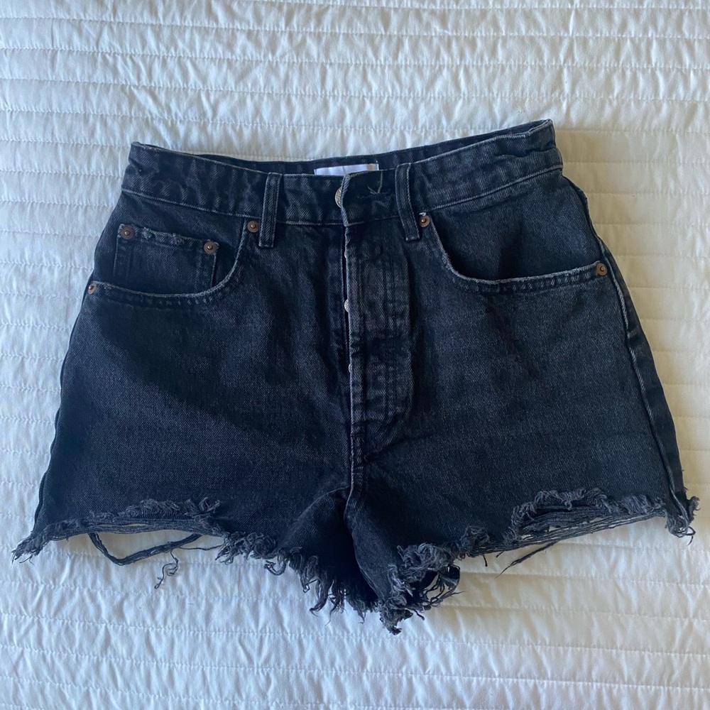 Zara High Waisted Black Denim Shorts